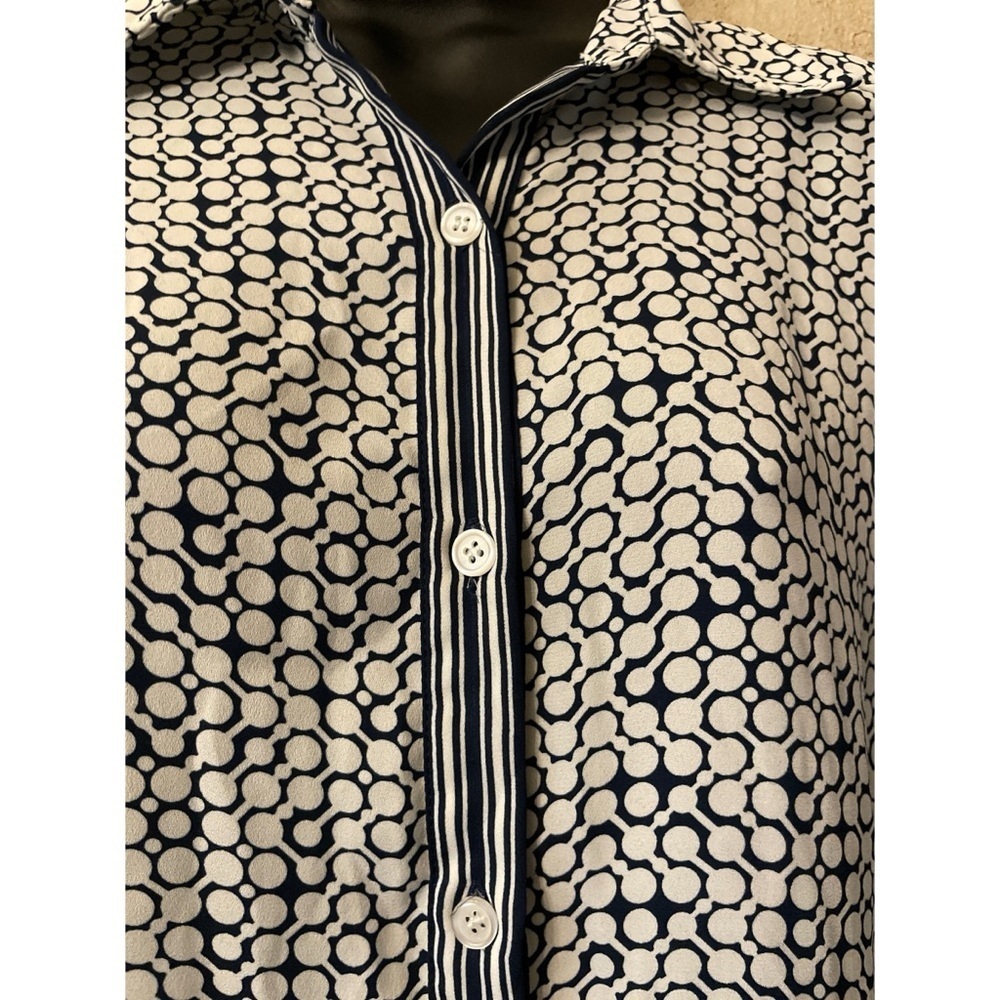 Max Studio Navy And White Patterned Button-Up Shi… - image 2